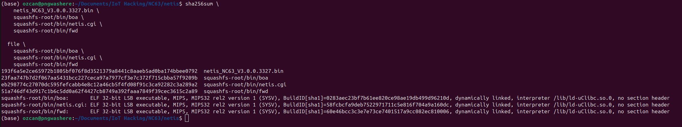 Original binary hashes