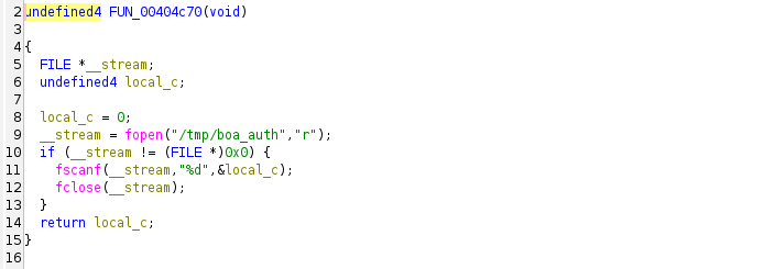 Ghidra: FUN_00404c70 reads /tmp/boa_auth