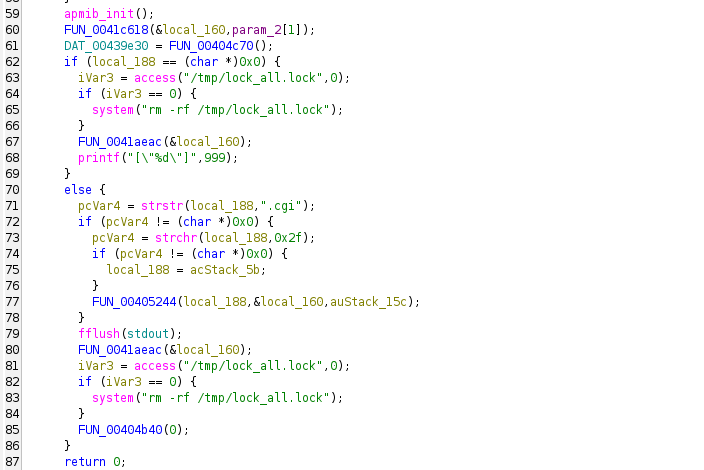 Ghidra: netis.cgi main reads auth state before dispatch