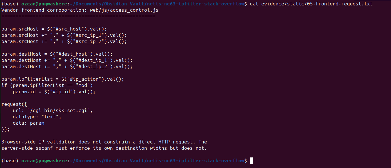 Vendor ipFilterList request construction